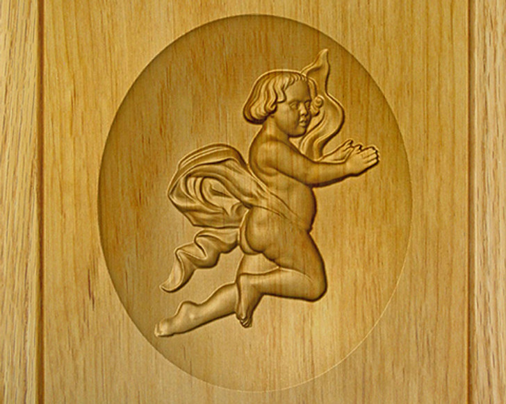 Cherub Relief Carved Engraved Wood Cremation Urn