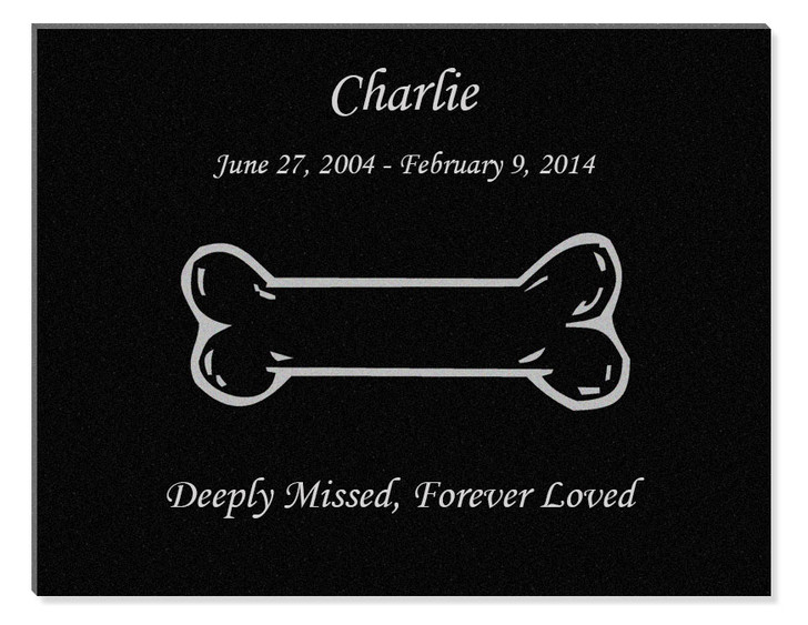 Dog Bone Laser-Engraved Pet Black Granite Memorial Plaque