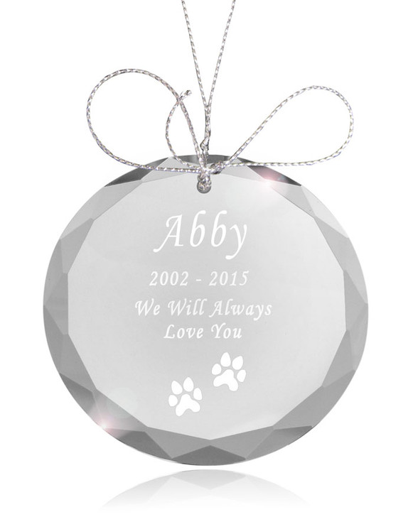 Dog Paw Prints Round Crystal Pet Memorial Ornament