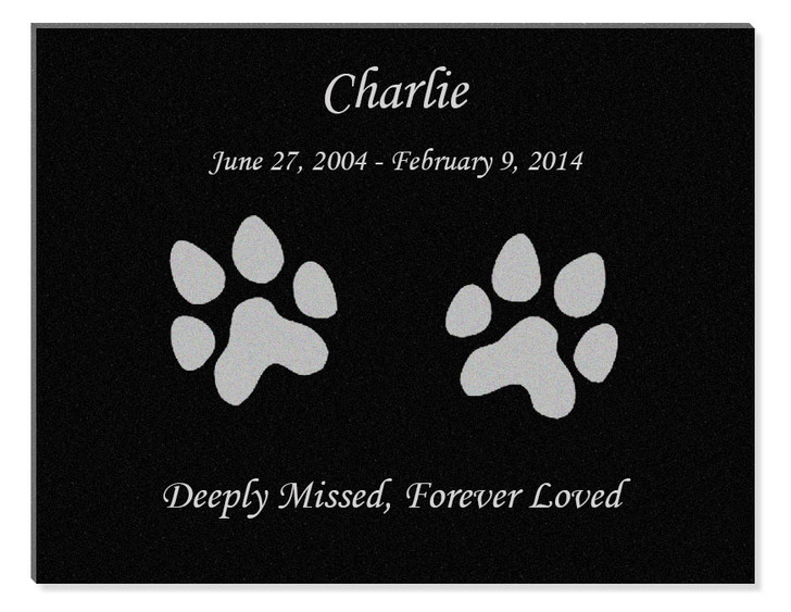 Dog Prints Laser-Engraved Pet Black Granite Memorial Plaque