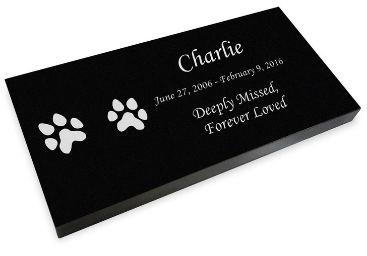 Dog Prints Pet Grave Marker Black Granite Laser-Engraved Memorial Headstone