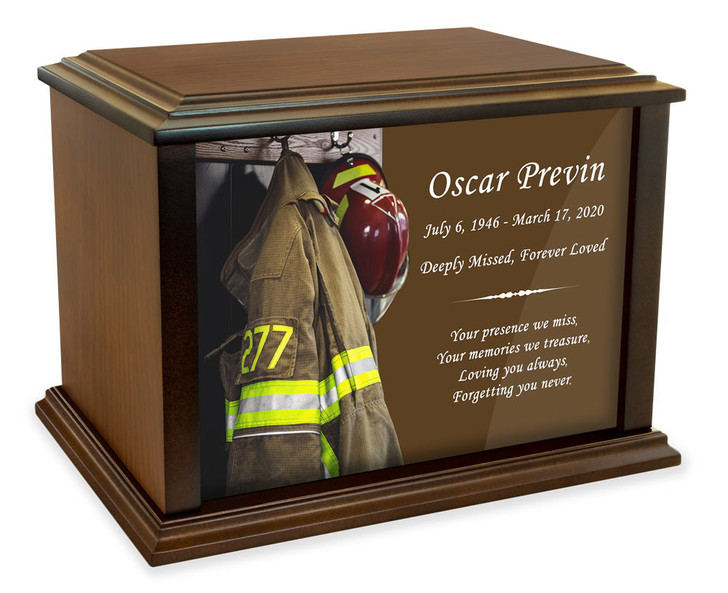 Firefighting Gear Eternal Reflections Wood Cremation Urn - 4 Sizes