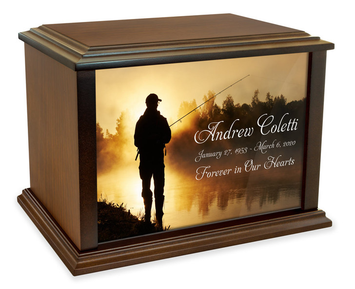 Fisherman at Dawn Eternal Reflections Wood Cremation Urn - 4 Sizes