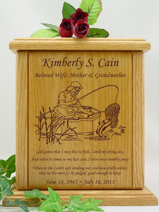 Fisherwoman Prayer Engraved Wood Cremation Urn