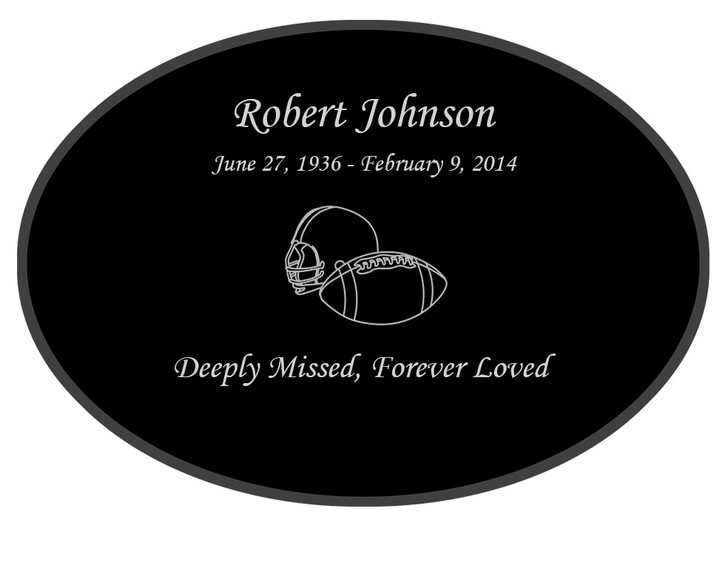 Football Laser-Engraved Oval Plaque Black Granite Memorial