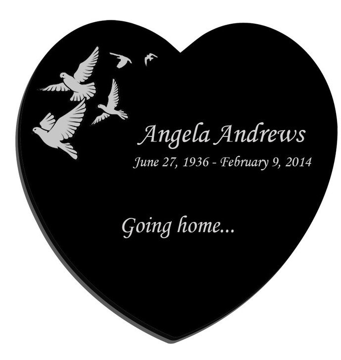 Going Home Doves Laser-Engraved Heart Plaque Black Granite Memorial