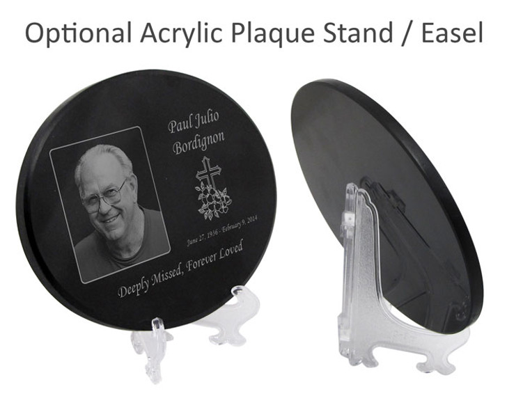 Joined Rings Laser-Engraved Oval Plaque Black Granite Memorial