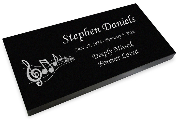 Music Staff Grave Marker Black Granite Laser-Engraved Memorial Headstone