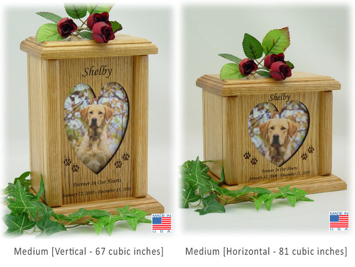 Paw Print Photo Insert Engraved Wood Pet Cremation Urn