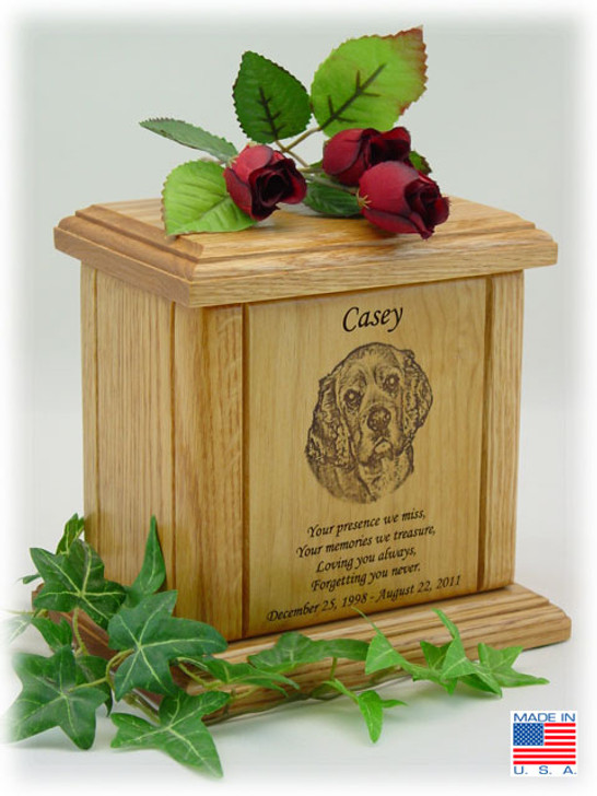 Pet Photo Portrait With Poem Engraved Wood Cremation Urn