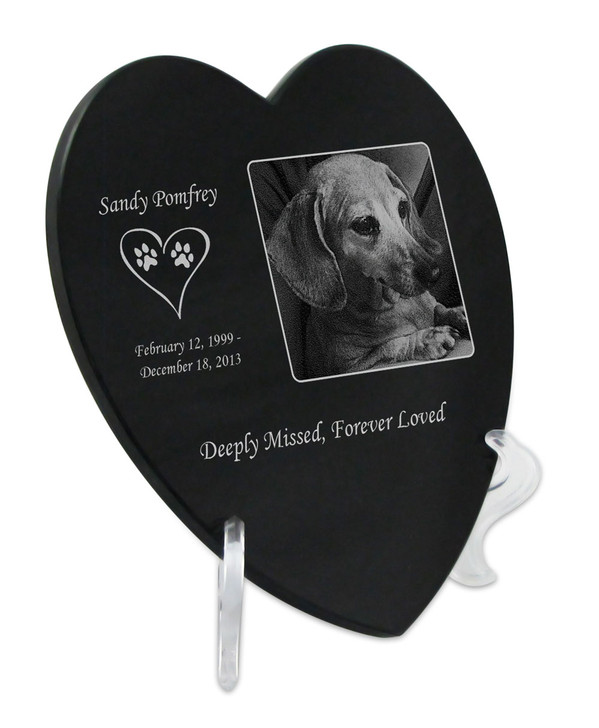 Photo Laser-Engraved Pet Heart Plaque Black Granite Memorial