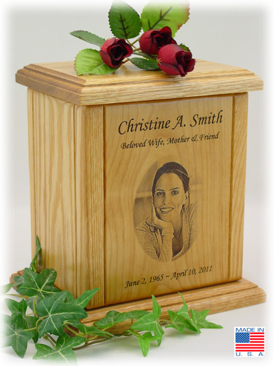 Photo Portrait Engraved Wood Cremation Urn