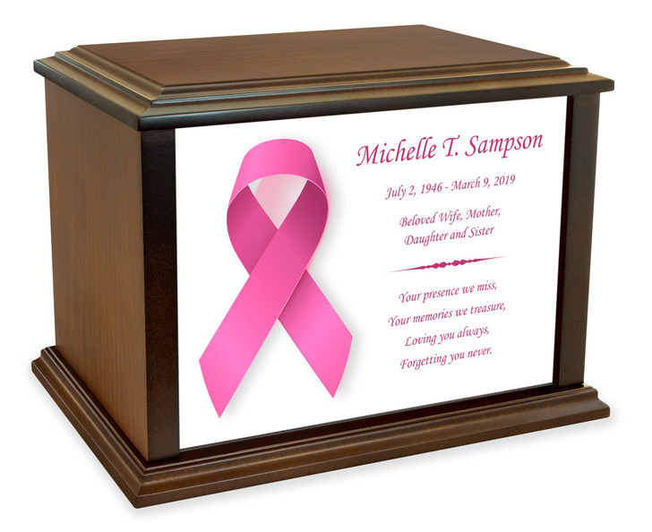 Pink Breast Cancer Awareness Ribbon Eternal Reflections Wood Cremation Urn