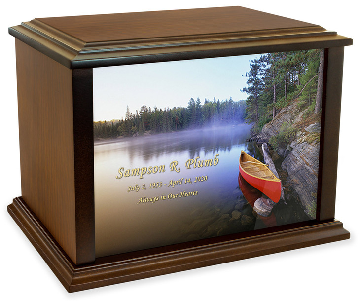 Red Canoe On Shore Eternal Reflections Wood Cremation Urn