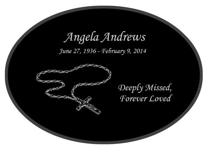 Rosary Laser-Engraved Oval Plaque Black Granite Memorial