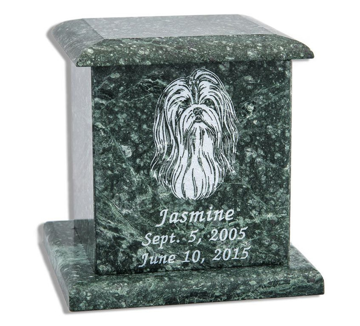 Green Ruffis Marble Engravable Pet Cremation Urn