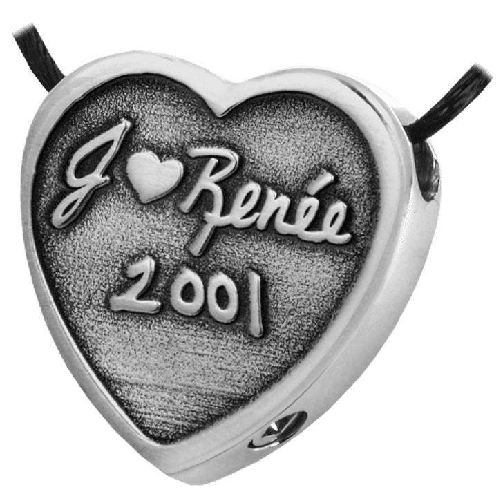 3D Handwriting Heart Stainless Steel Memorial Cremation Pendant Necklace