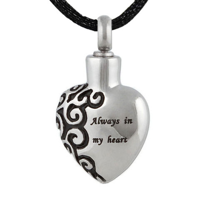Always In My Heart Stainless Steel Cremation Jewelry Pendant Necklace