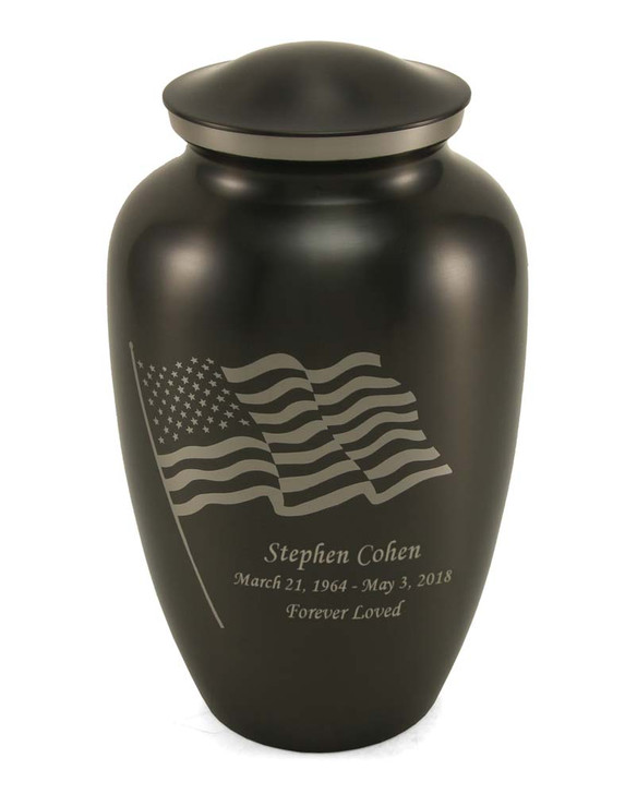 American Flag Slate Enameled Metal Cremation Urn - Engravable