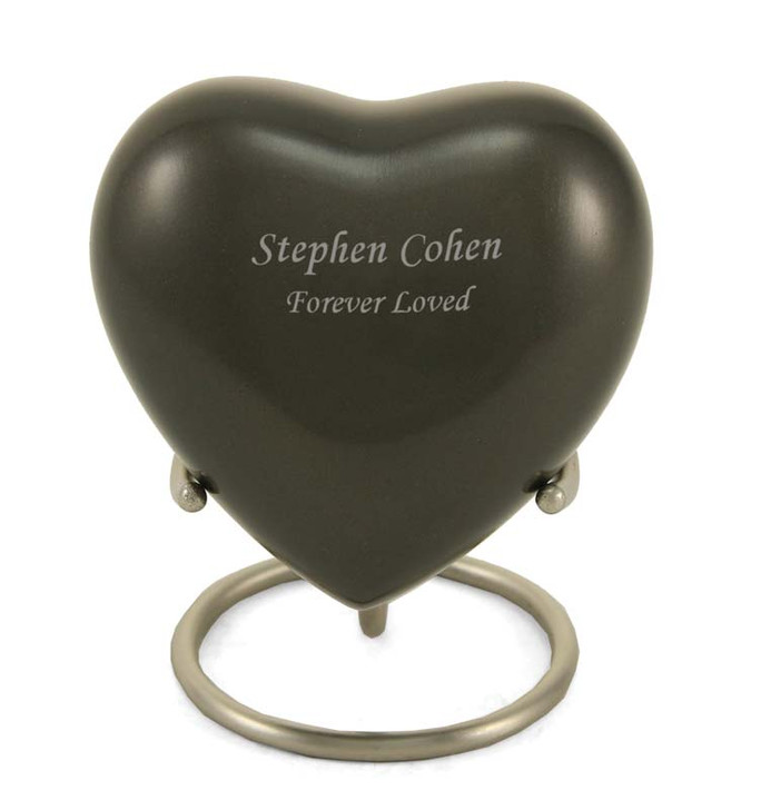 Slate Enameled Metal Keepsake Heart Cremation Urn - Engravable
