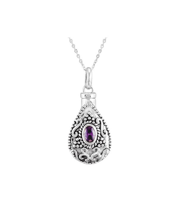 Amethyst CZ Birthstone Teardrop Sterling Silver Cremation Jewelry Necklace