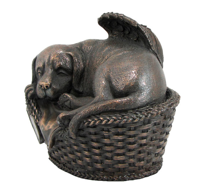 Angel Dog in Basket Cold Cast Bronze Finish Cremation Urn