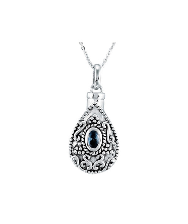 Aquamarine CZ Birthstone Teardrop Sterling Silver Cremation Jewelry Necklace