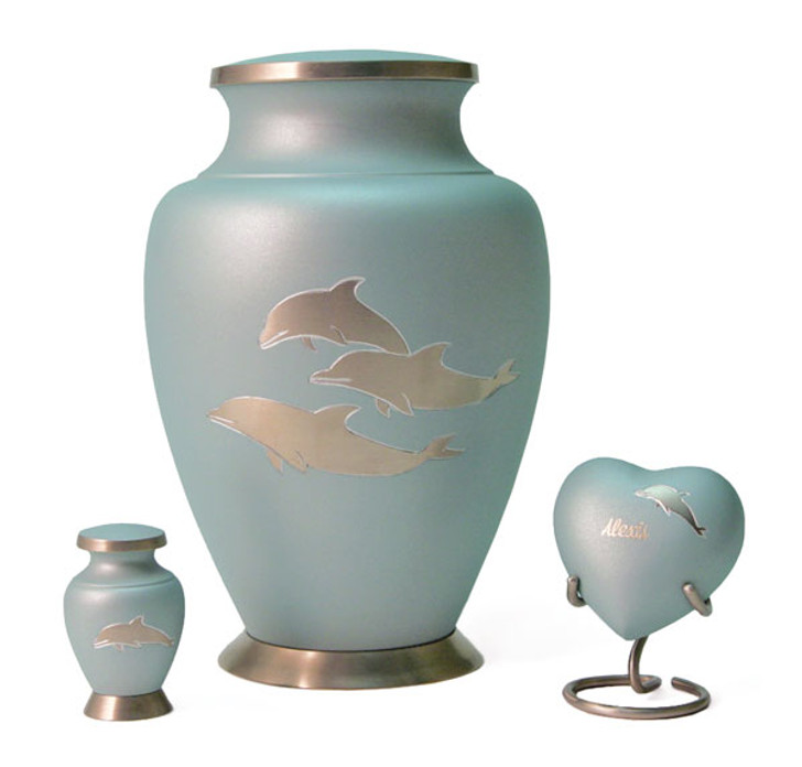 Aria Dolphin Heart Brass Keepsake Cremation Urn