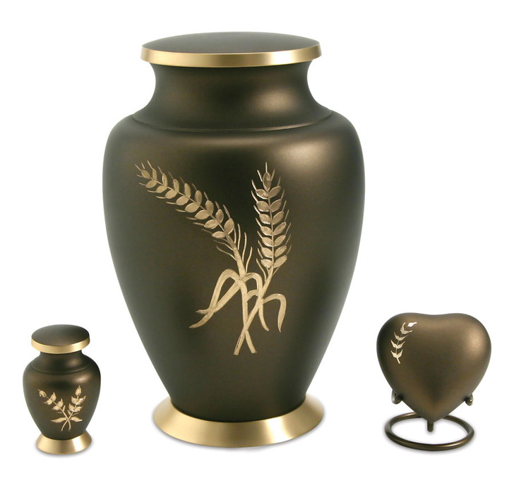 Aria Wheat Heart Brass Keepsake Cremation Urn