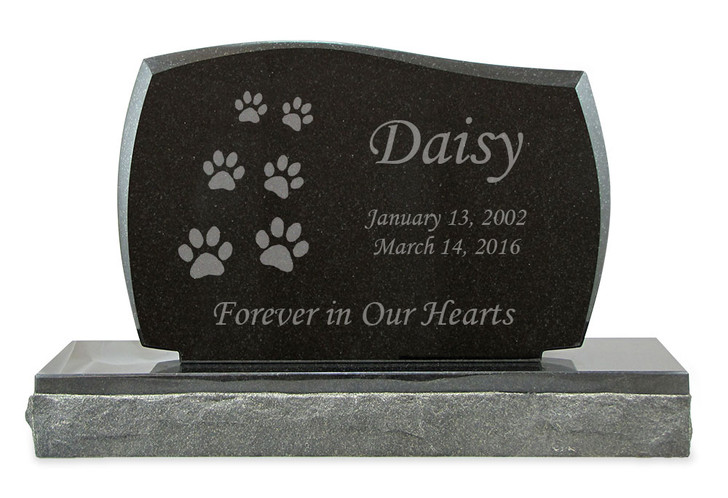 Ascending Cat Prints Pet Upright Grave Marker Black Granite Laser-Engraved Memorial Headstone Design 2