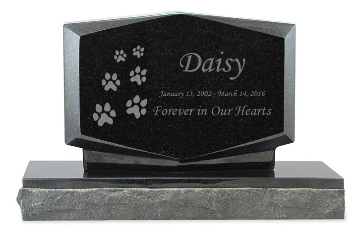 Ascending Dog Prints Pet Upright Grave Marker Black Granite Laser-Engraved Memorial Headstone