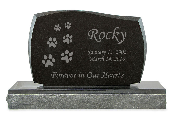 Ascending Dog Prints Pet Upright Grave Marker Black Granite Laser-Engraved Memorial Headstone Design 2