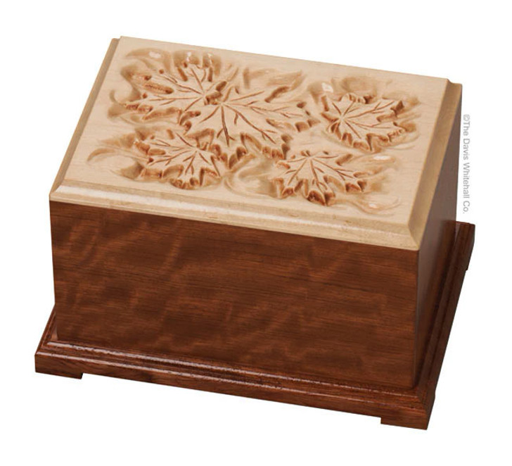 Autumn Leaves Dimensional Bubinga and Maple Wood Cremation Urn