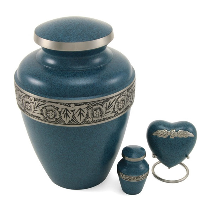 Avalon Evening Blue Brass Keepsake Cremation Urn - Engravable