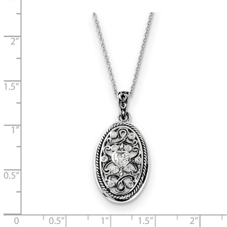 Because of You Antiqued Sterling Silver CZ Memorial Jewelry Pendant