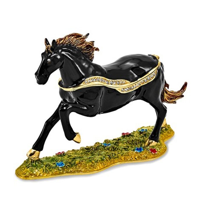 Bejeweled Black Stallion Keepsake Box
