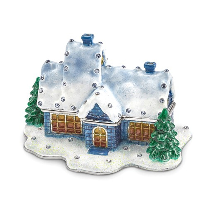 Bejeweled Cozy Snow Covered House Keepsake Box