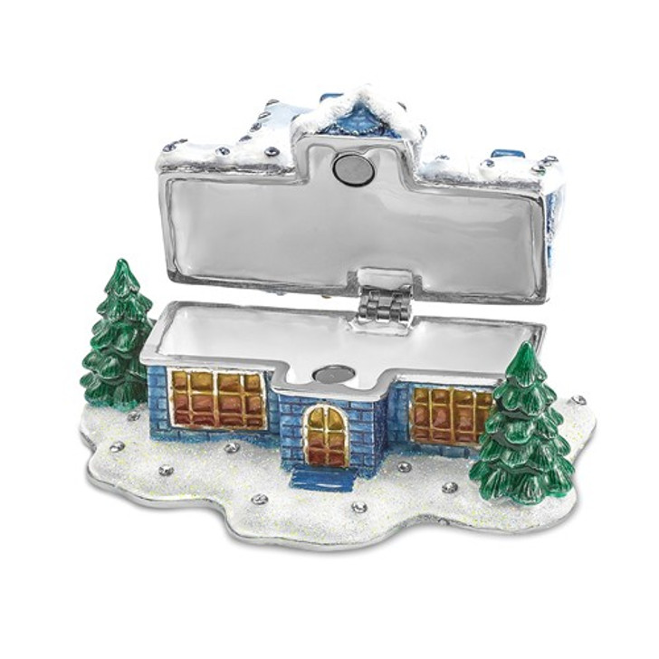 Bejeweled Cozy Snow Covered House Keepsake Box