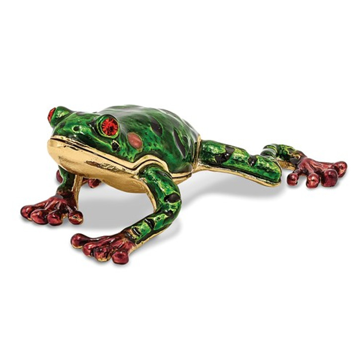 Bejeweled Green Pond Frog Keepsake Box