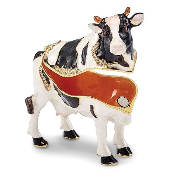 Bejeweled Holstein Black And White Cow Keepsake Box