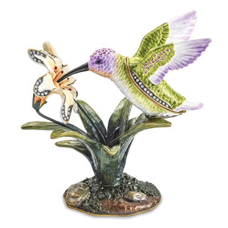 Bejeweled Hummingbird and Daylily Keepsake Box