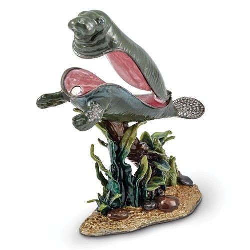 Bejeweled Large Manatee With Seaweed Keepsake Box