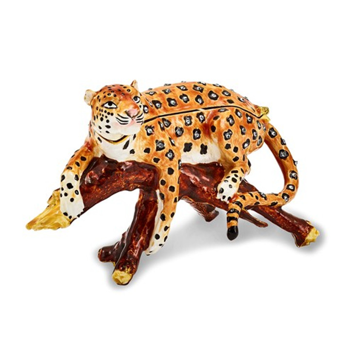 Bejeweled Leopard In Tree Keepsake Box