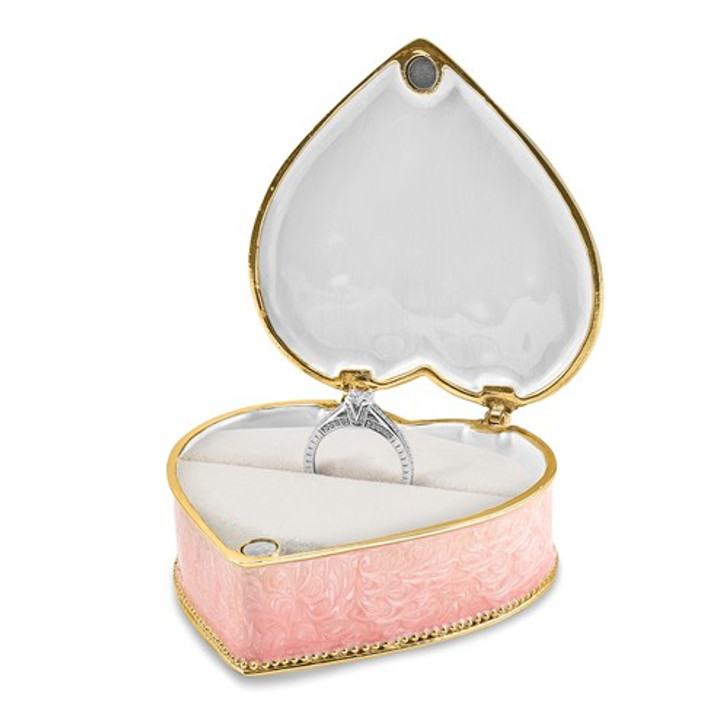 Bejeweled Pink Heart With Ring Pad Keepsake Box