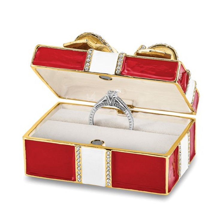 Bejeweled Red Gift With Ring Pad Keepsake Box
