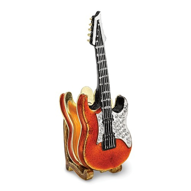 Bejeweled Red Guitar With Stand Keepsake Box
