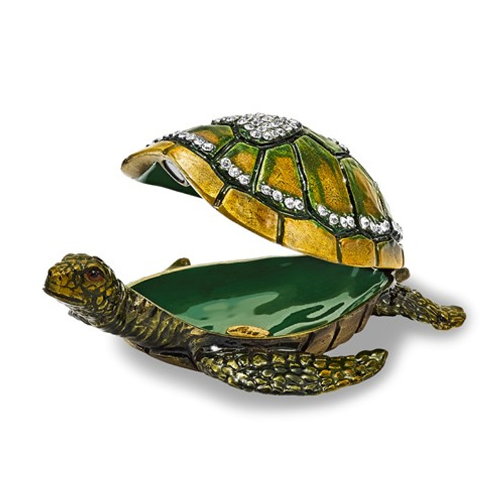 Bejeweled Sea Turtle With Heart Pattern Shell Keepsake Box