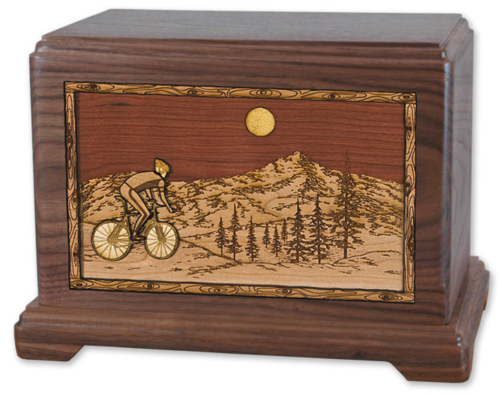 Bicycle Rider with 3D Inlay Walnut Wood Hampton Cremation Urn