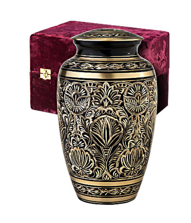 Black Elegance Gee Motif Brass Cremation Urn