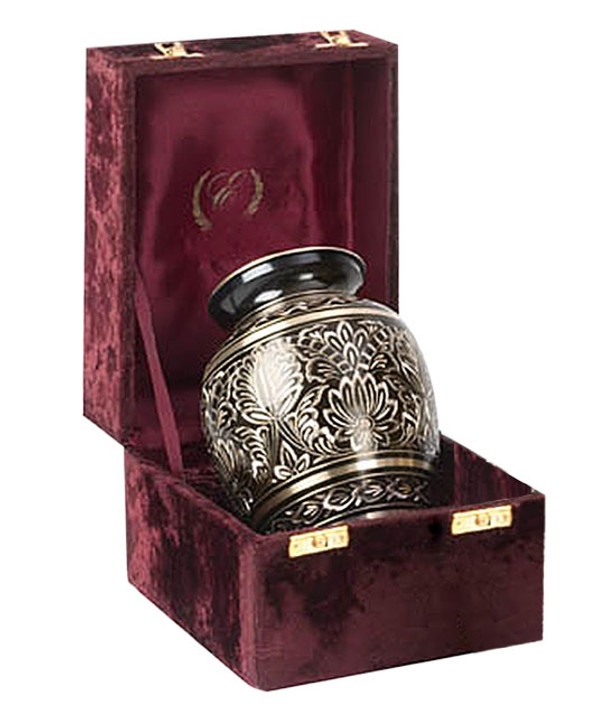 Black Elegance Gee Motif Brass Cremation Urn - Medium